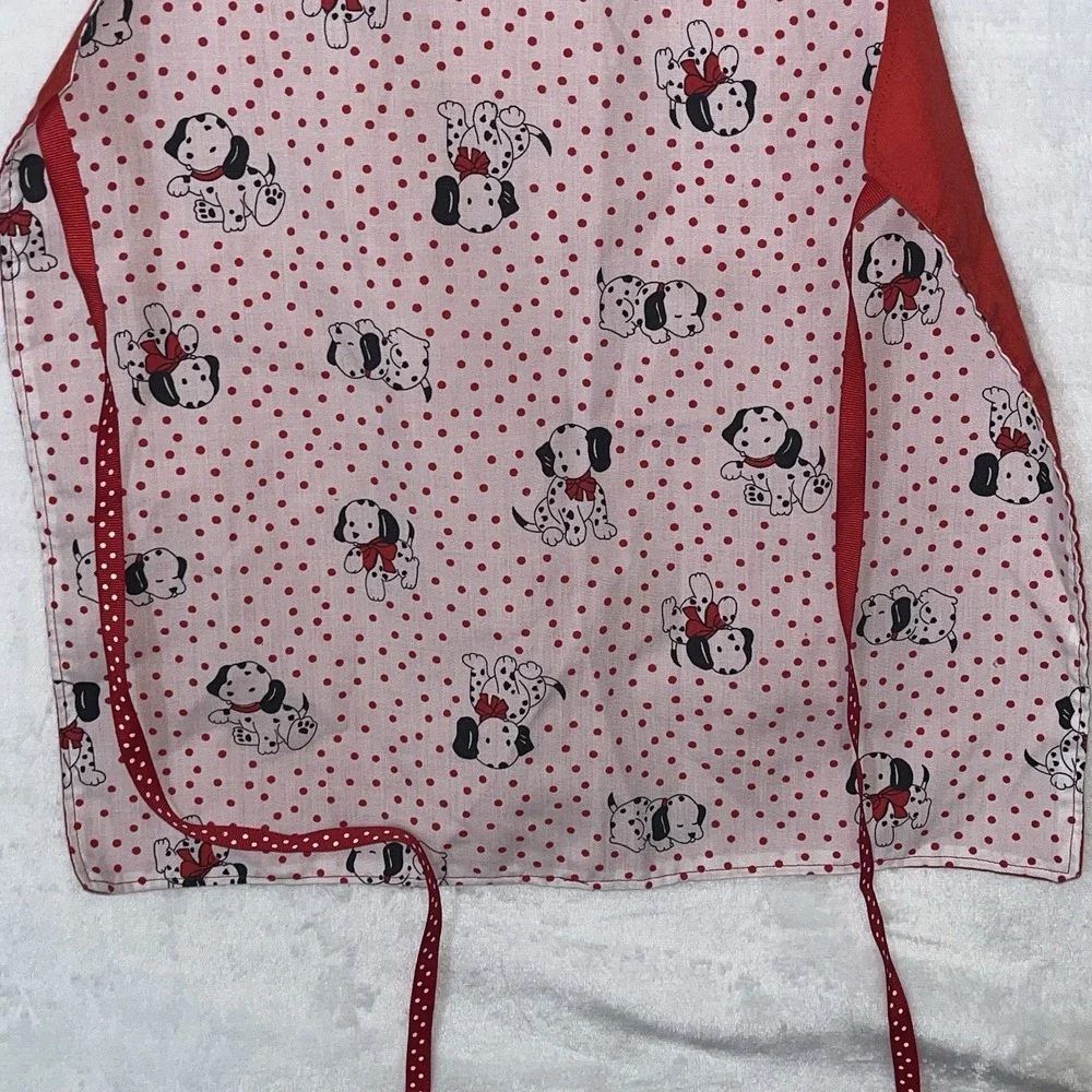 Dalmatian Dogs Reversible Apron Handmade Youth Size Kids Cooking Baking Red OOAK